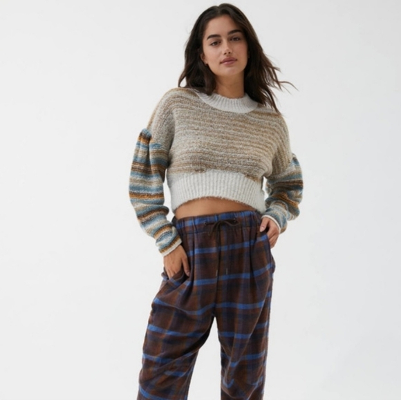 Urban Outfitters Lennon Sweater Mock Turtleneck Cropped Striped Drop Shoulder M - Picture 1 of 14